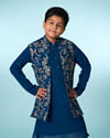 Manyavar Boys Graceful Blue Kurta Jacket Set