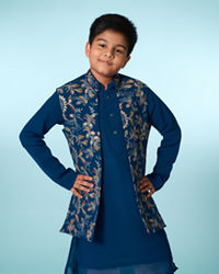 Manyavar Boys Graceful Blue Kurta Jacket Set