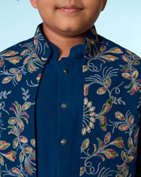 Manyavar Boys Graceful Blue Kurta Jacket Set