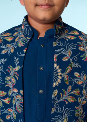 Manyavar Boys Graceful Blue Kurta Jacket Set