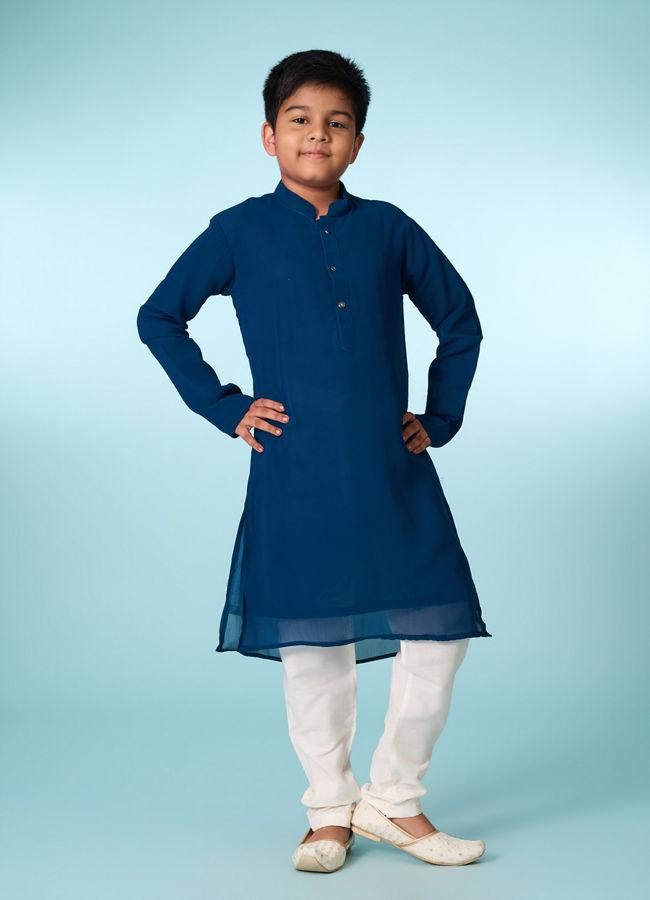 Manyavar Boys Graceful Blue Kurta Jacket Set