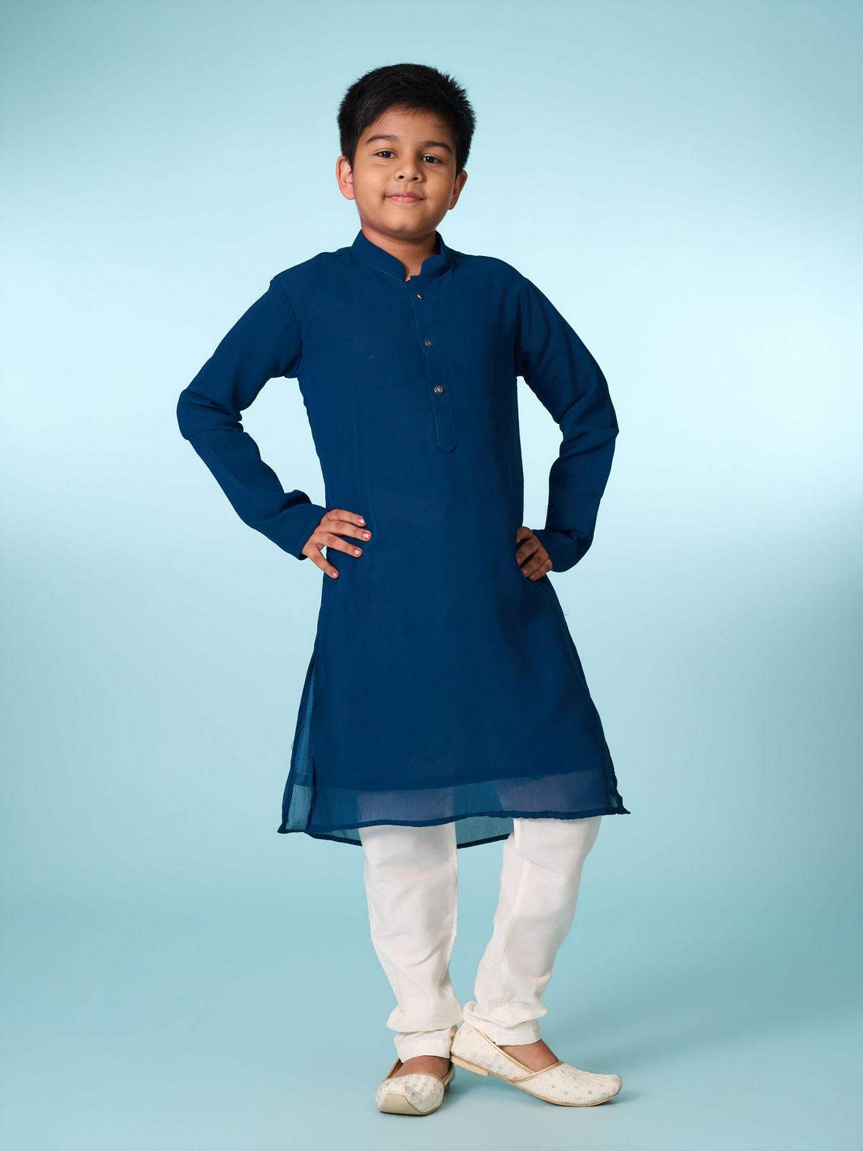 Manyavar Boys Graceful Blue Kurta Jacket Set