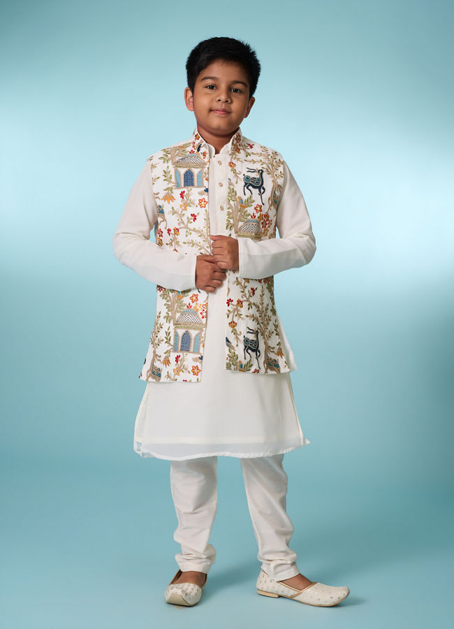 Manyavar Boys Cream Elegance Kurta Jacket Set