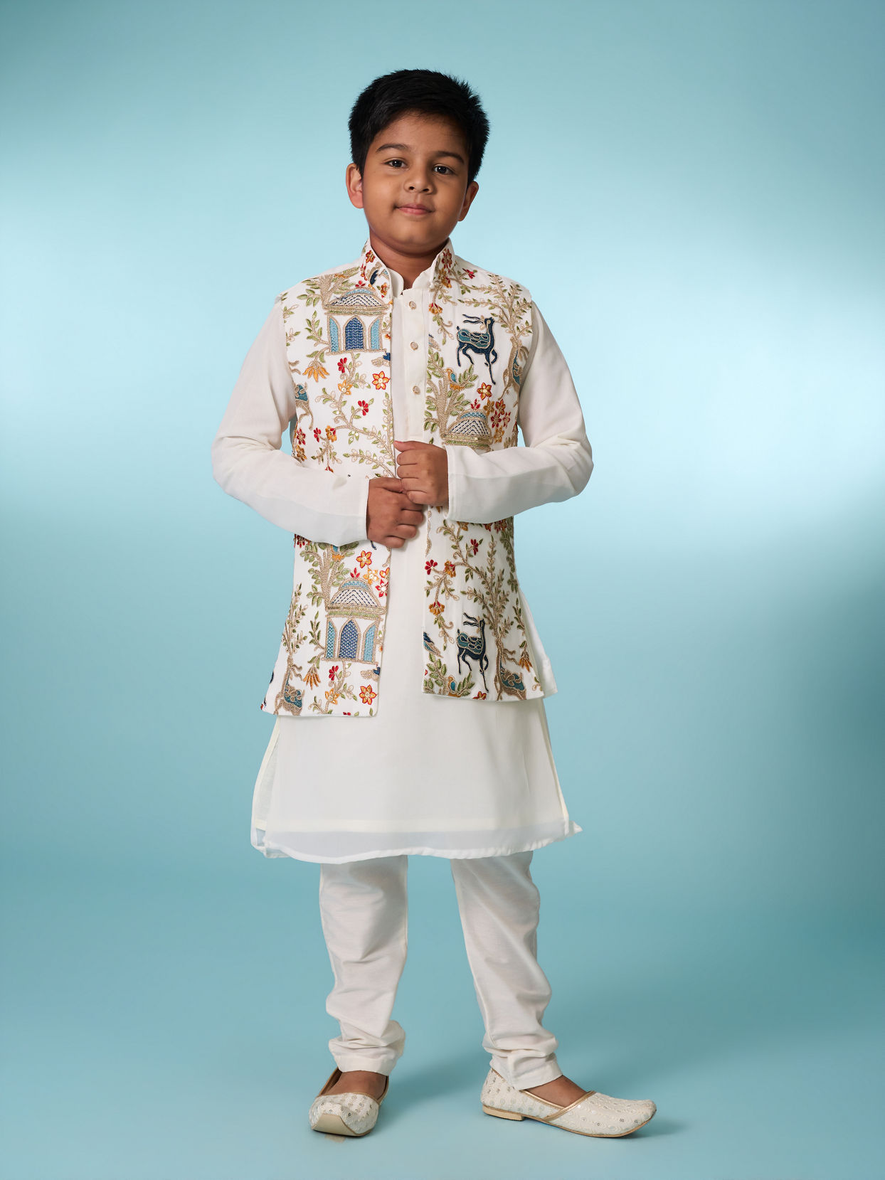 Manyavar Boys Cream Elegance Kurta Jacket Set