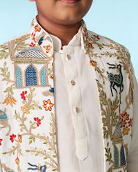 Manyavar Boys Cream Elegance Kurta Jacket Set