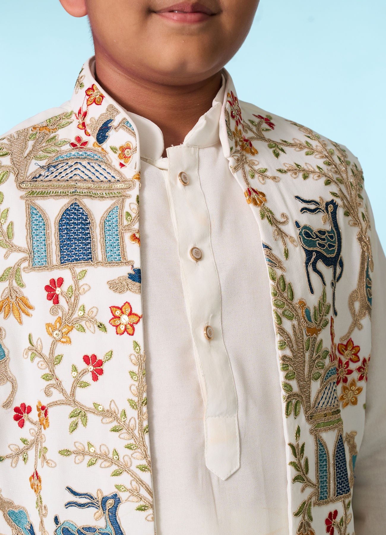 Manyavar Boys Cream Elegance Kurta Jacket Set