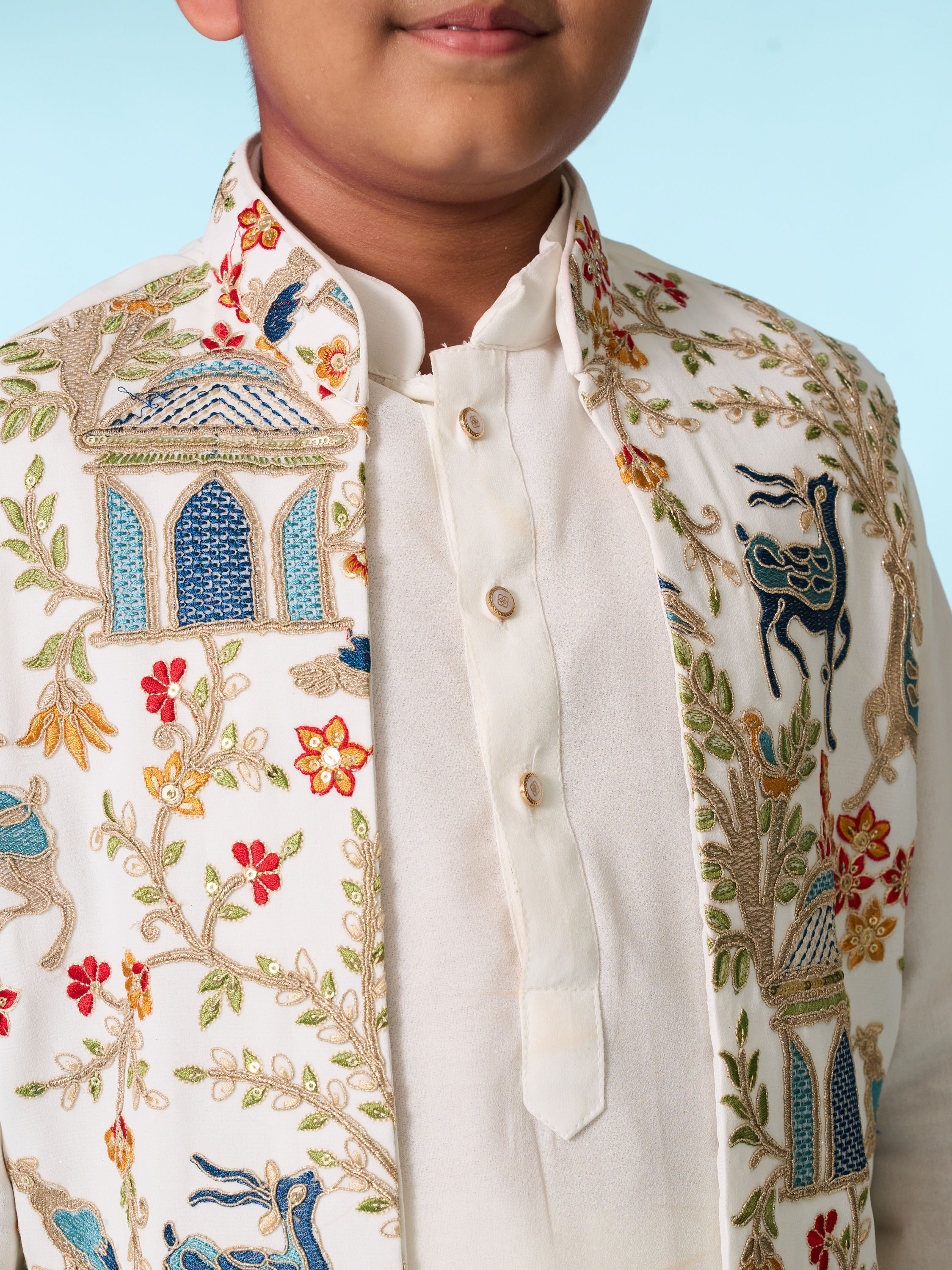 Manyavar Boys Cream Elegance Kurta Jacket Set
