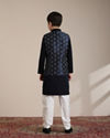 Manyavar Boys Boys Dark Blue Imperial Jaal Patterned Jacket Set