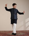 alt message - Manyavar Boys Boys Dark Blue Imperial Jaal Patterned Jacket Set image number 1