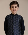 alt message - Manyavar Boys Boys Dark Blue Imperial Jaal Patterned Jacket Set image number 0