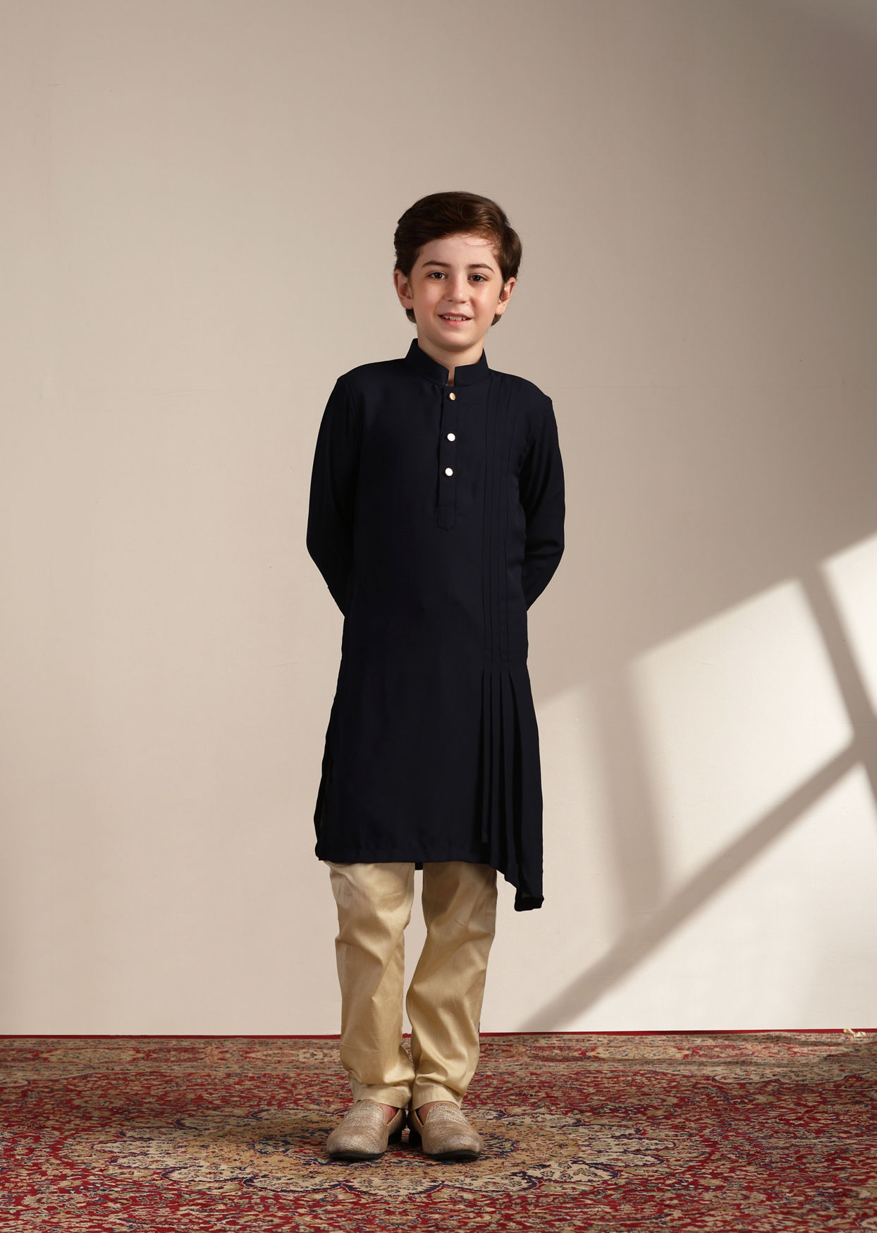 Manyavar Boys Boys Soft Pink Floral and Diamond Patterned Jacket Set