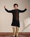Manyavar Boys Boys Soft Pink Floral and Diamond Patterned Jacket Set