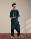 Manyavar Boys Boys Teal Blue Bagh Chowkadi Patterned Jacket Set