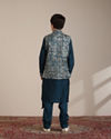 Manyavar Boys Boys Teal Blue Bagh Chowkadi Patterned Jacket Set