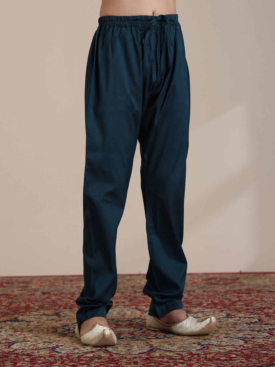 Manyavar Boys Boys Teal Blue Bagh Chowkadi Patterned Jacket Set