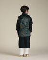 Manyavar Boys Boys Bottle Green Floral Patterned Jacket Set with Brooch