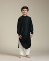 Manyavar Boys Boys Bottle Green Floral Patterned Jacket Set with Brooch
