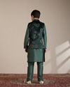 Manyavar Boys Boys Dark Green Floral Printed Angrakha Style Jacket Set