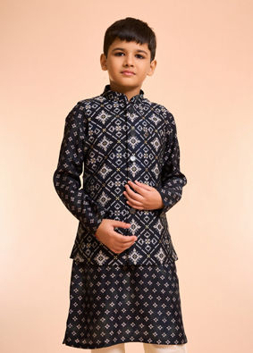 Manyavar Boys Royal Blue Elegance Kurta Jacket Set