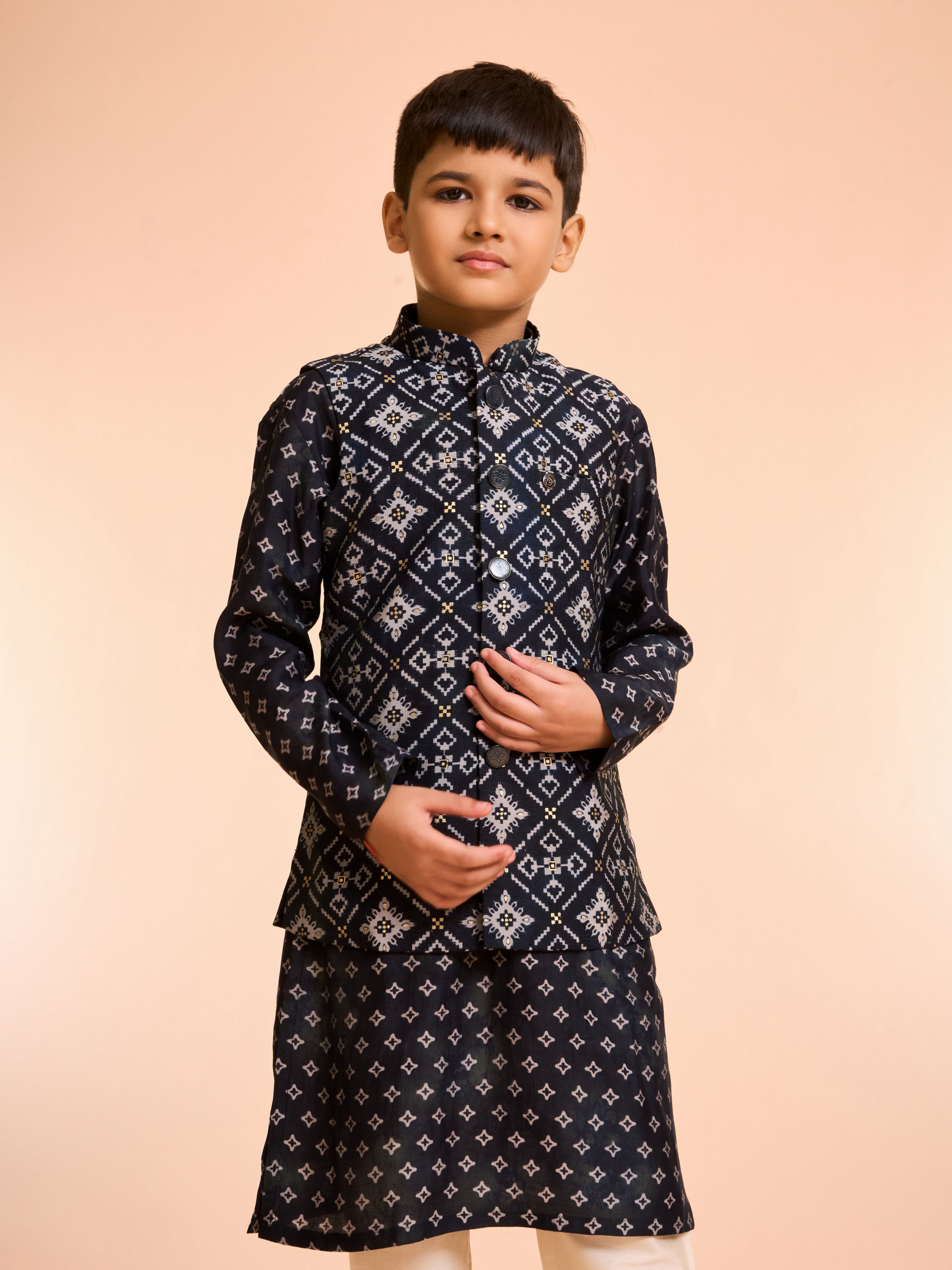 Manyavar Boys Royal Blue Elegance Kurta Jacket Set