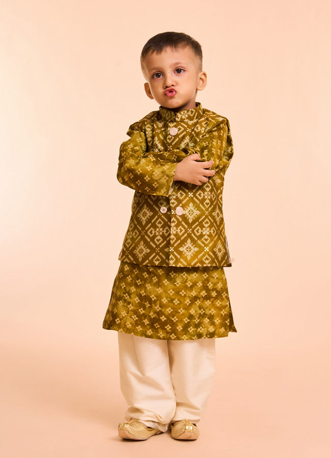 Manyavar Boys Mehndi Green Kurta Jacket Set