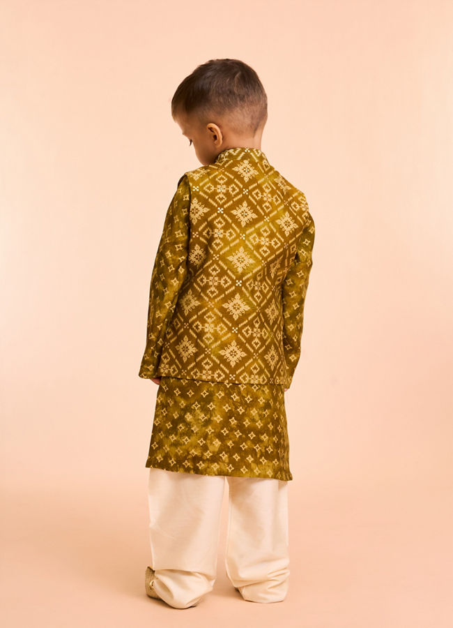 Manyavar Boys Mehndi Green Kurta Jacket Set