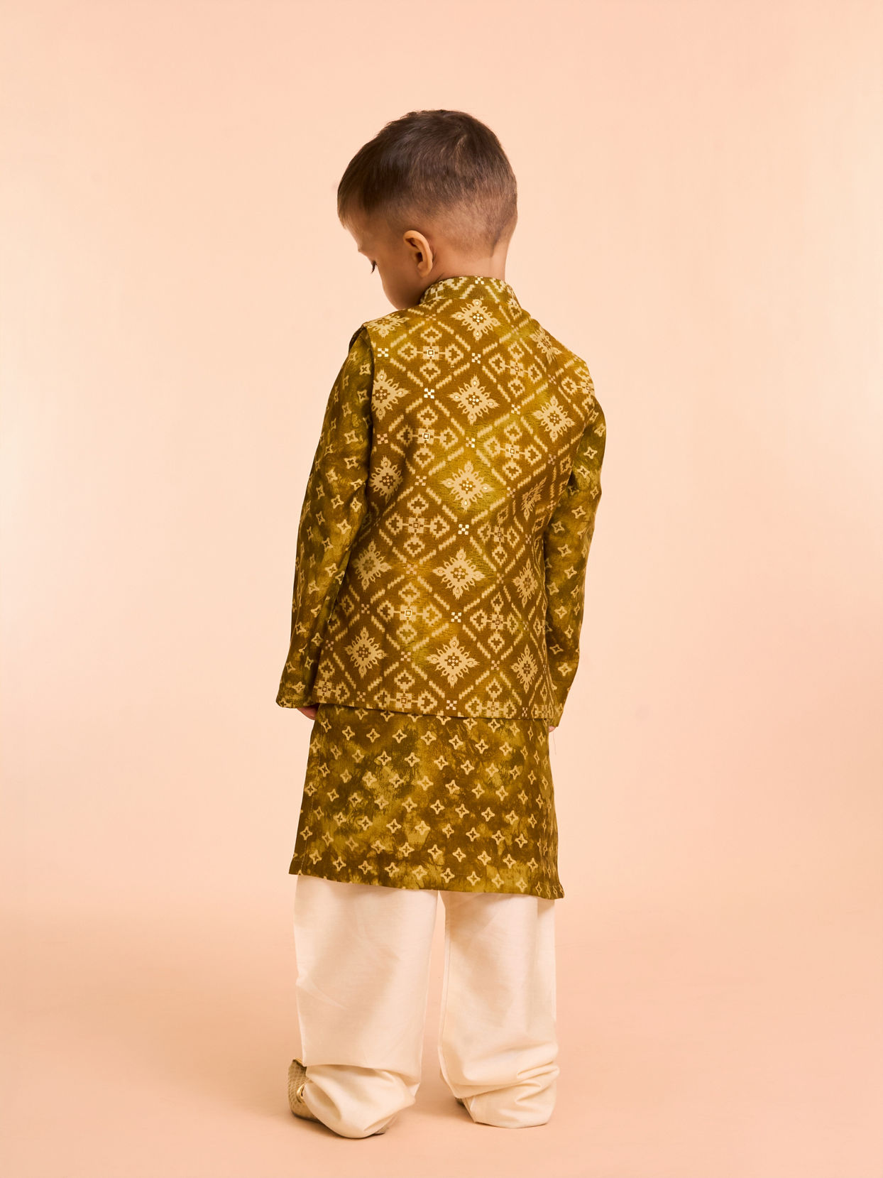 Manyavar Boys Mehndi Green Kurta Jacket Set