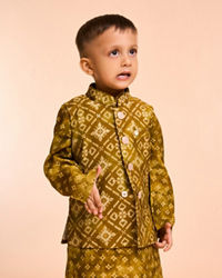 Manyavar Boys Mehndi Green Kurta Jacket Set