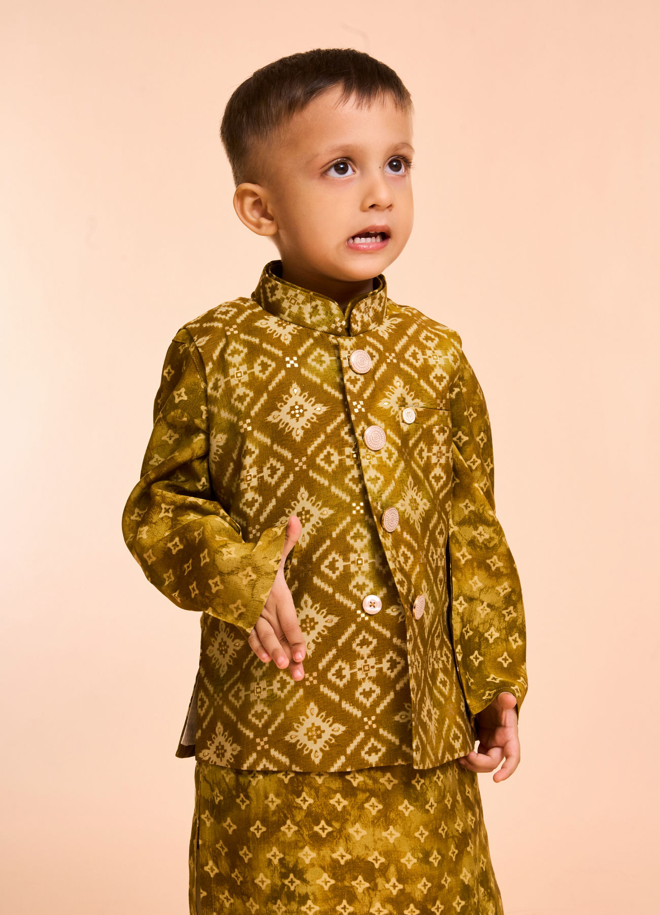 Manyavar Boys Mehndi Green Kurta Jacket Set