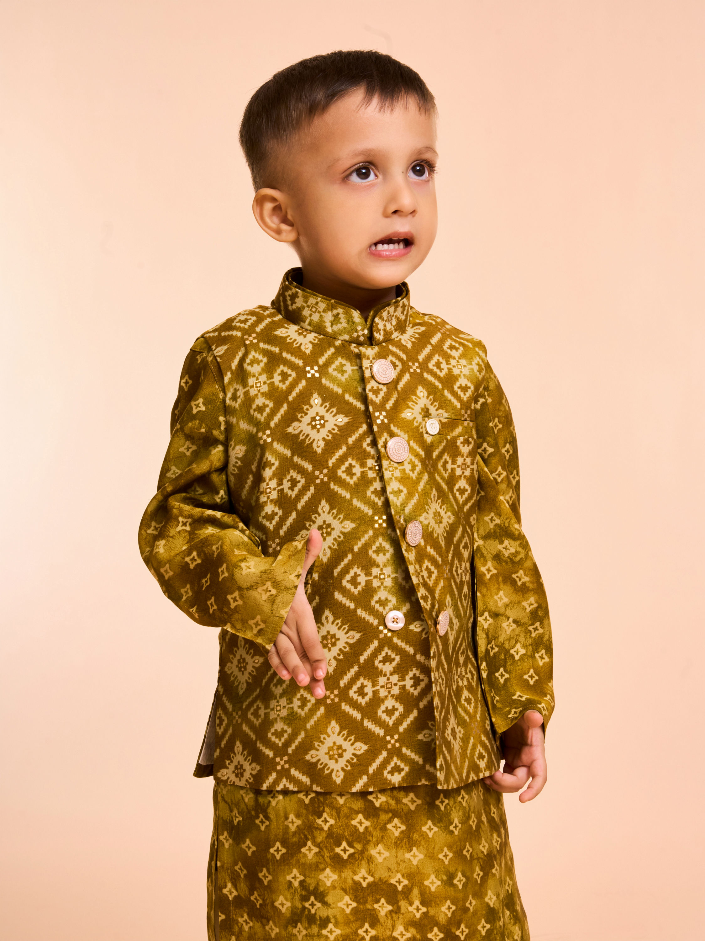 Manyavar Boys Mehndi Green Kurta Jacket Set