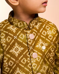 Manyavar Boys Mehndi Green Kurta Jacket Set