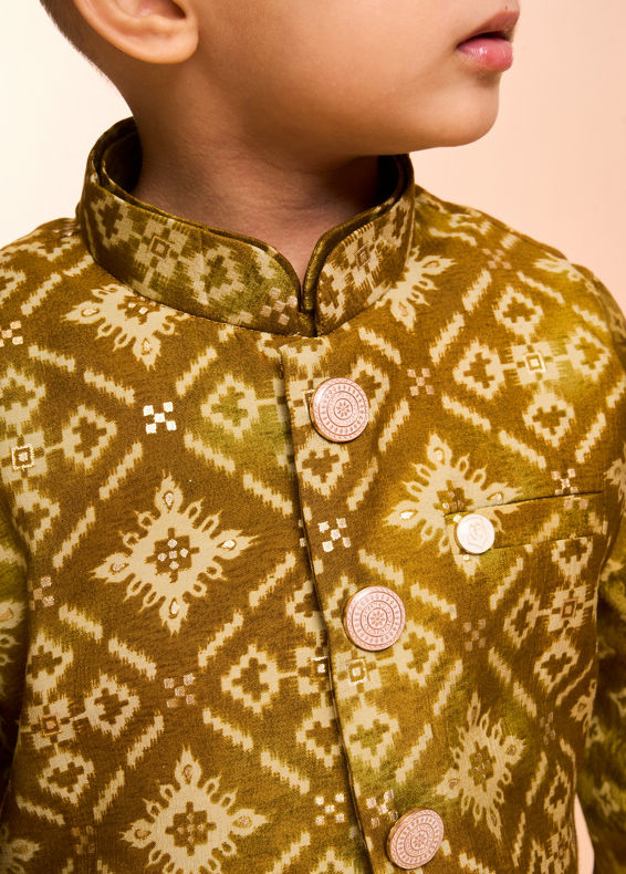 Manyavar Boys Mehndi Green Kurta Jacket Set