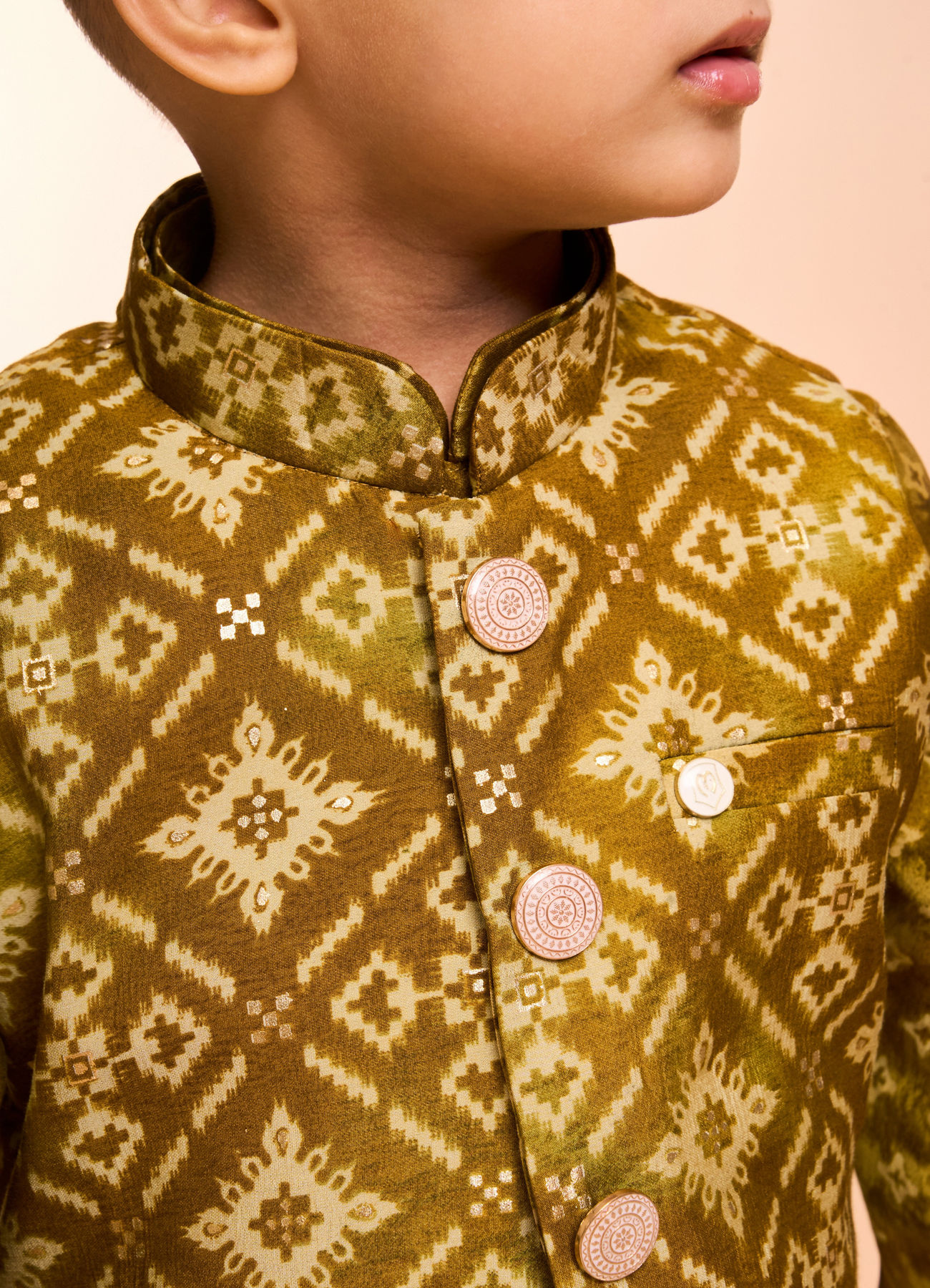Manyavar Boys Mehndi Green Kurta Jacket Set