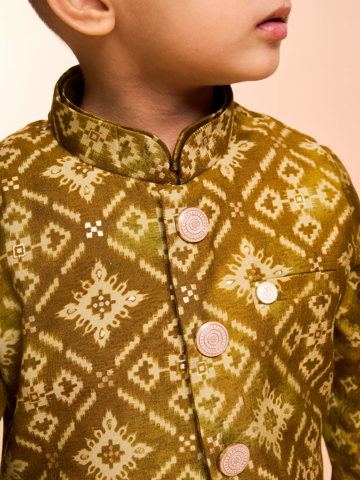 Manyavar Boys Mehndi Green Kurta Jacket Set
