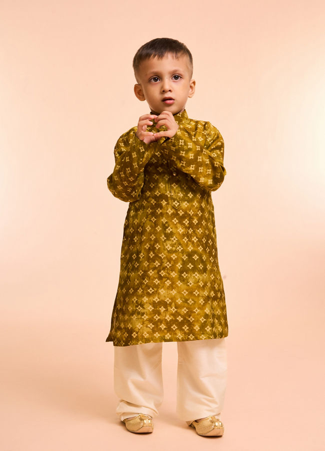 Manyavar Boys Mehndi Green Kurta Jacket Set