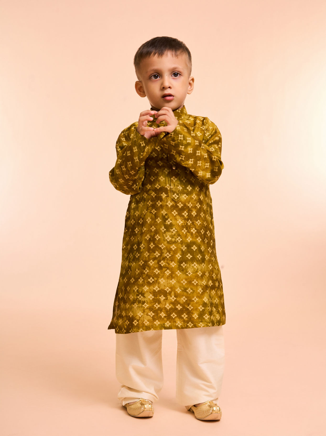 Manyavar Boys Mehndi Green Kurta Jacket Set