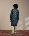 Manyavar Boys Boys Teal Blue Diamond Patterned Jacket Set