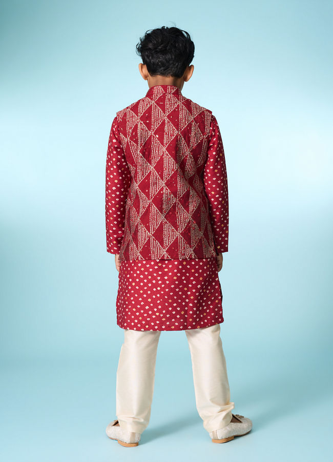 Manyavar Boys Regal Red Kurta Jacket Set