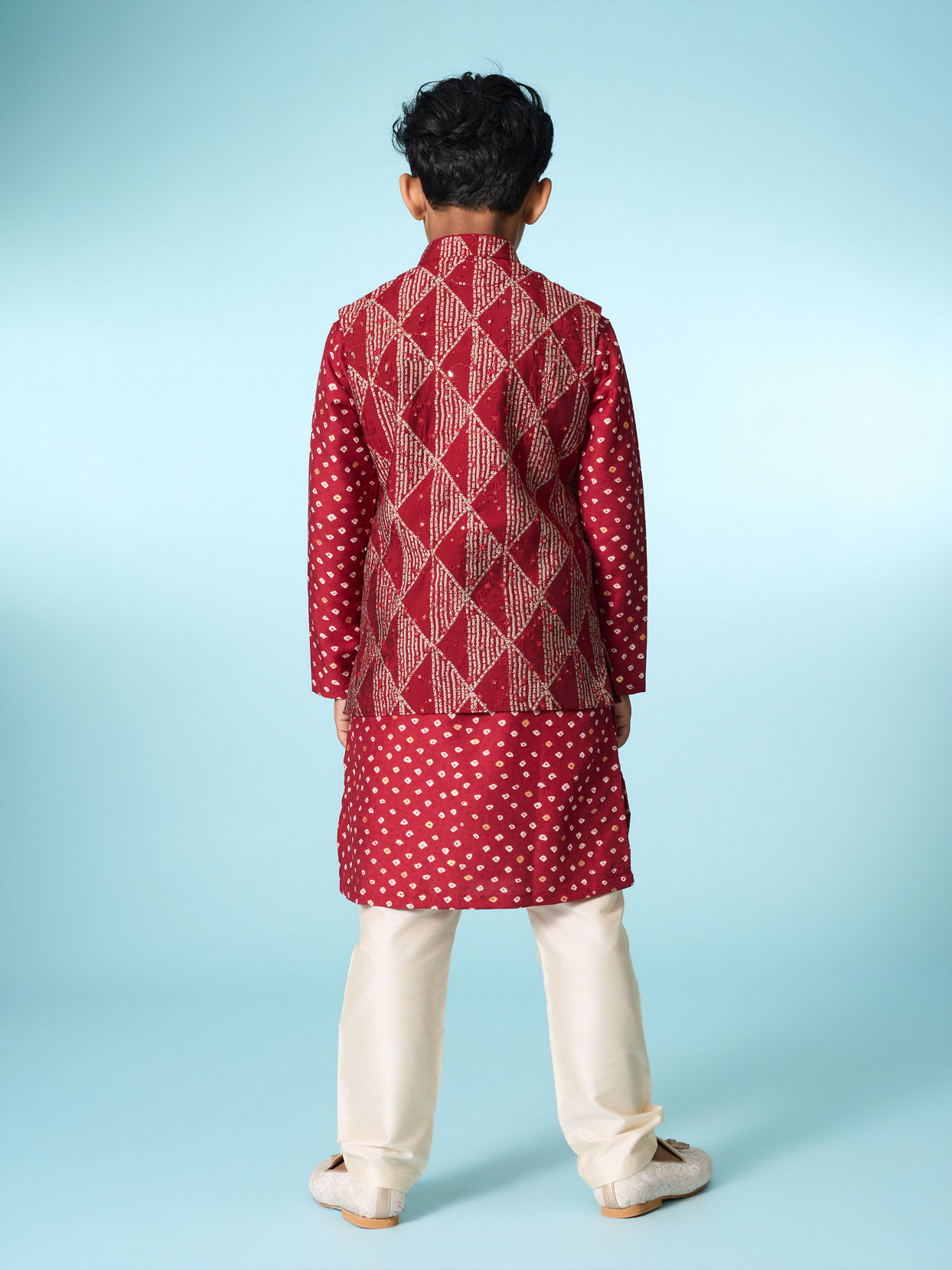Manyavar Boys Regal Red Kurta Jacket Set
