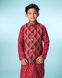 Manyavar Boys Regal Red Kurta Jacket Set