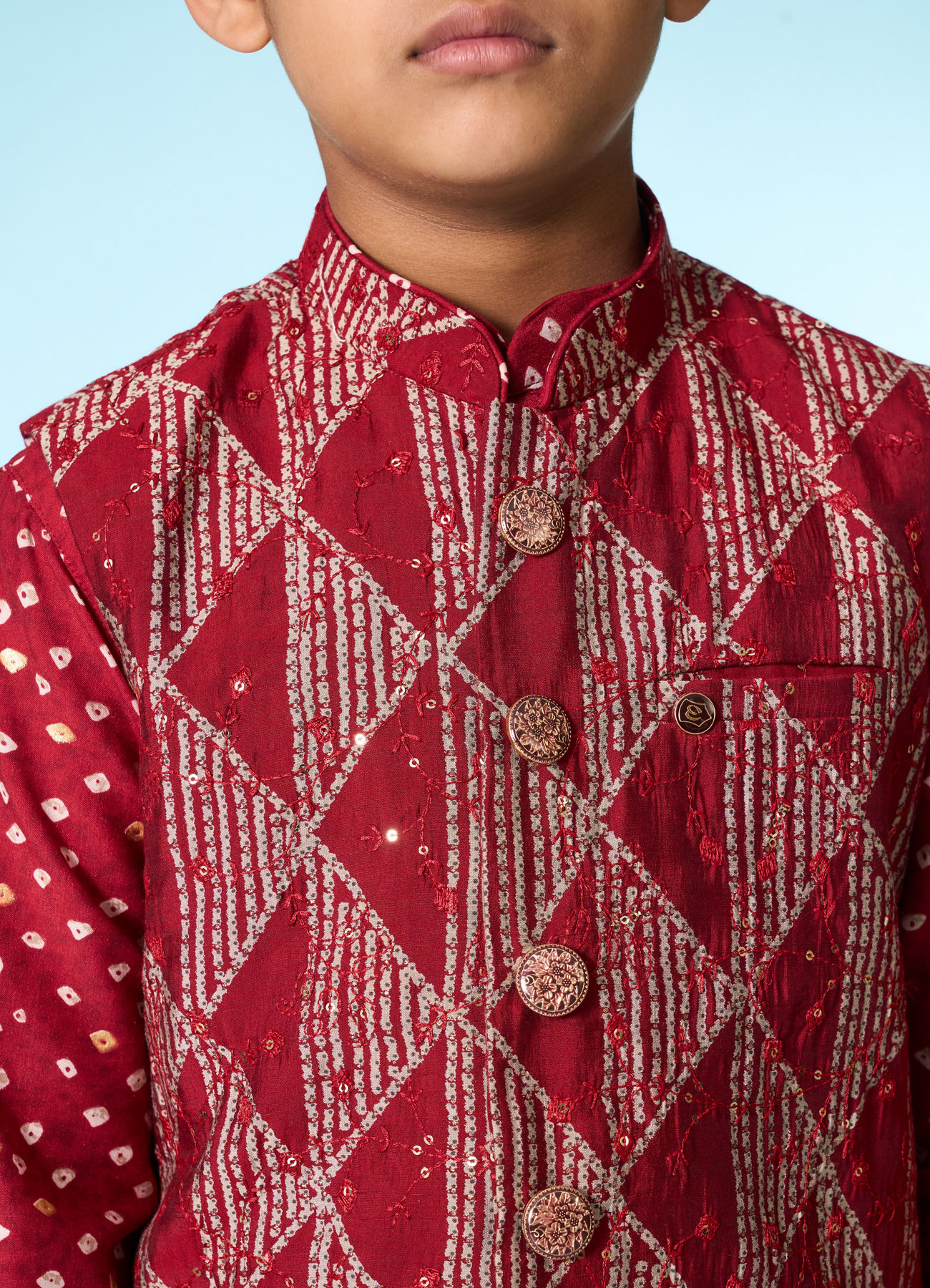 Manyavar Boys Regal Red Kurta Jacket Set