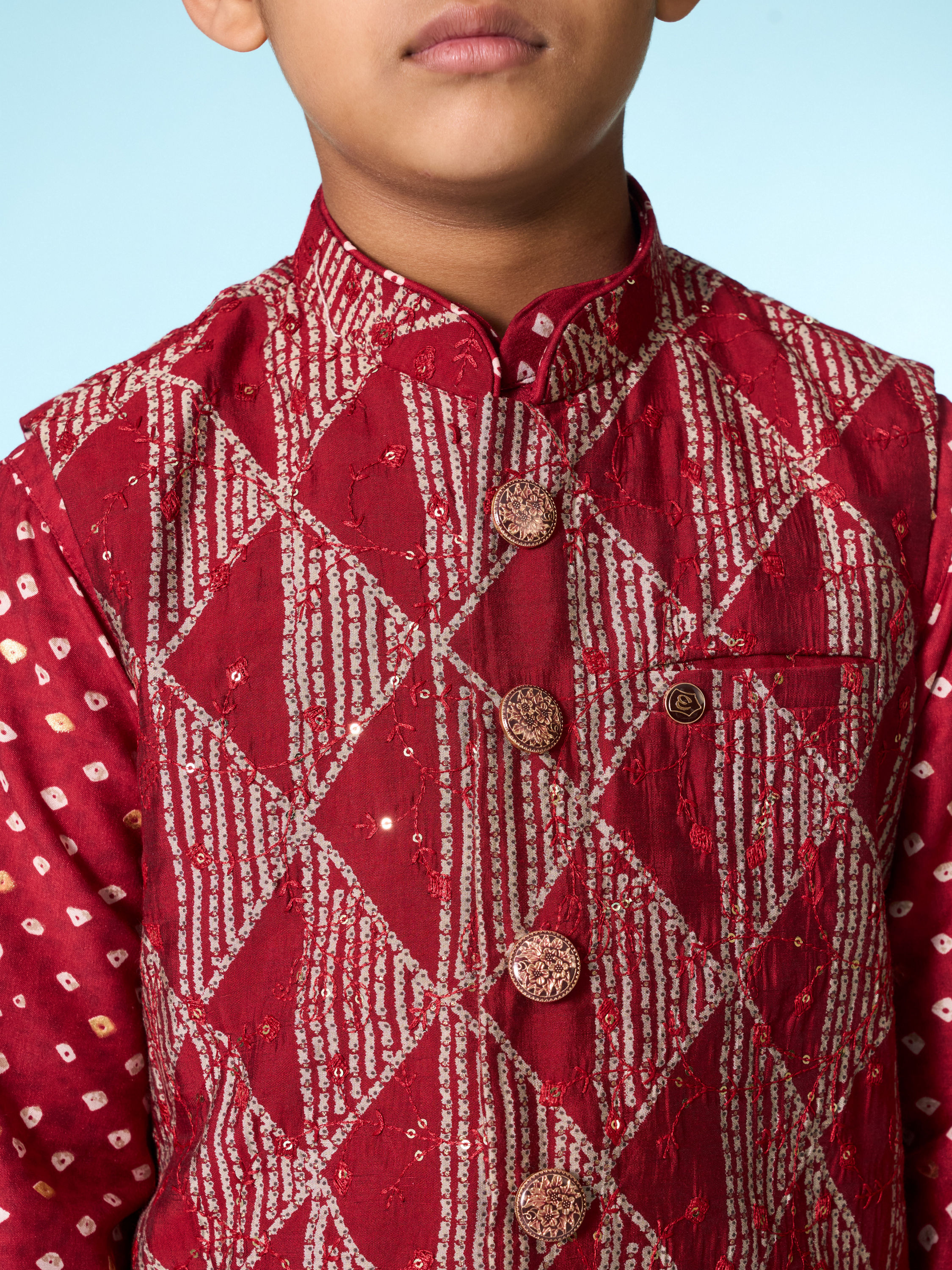 Manyavar Boys Regal Red Kurta Jacket Set