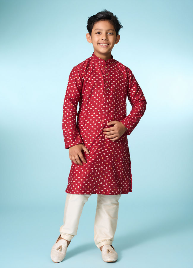 Manyavar Boys Regal Red Kurta Jacket Set