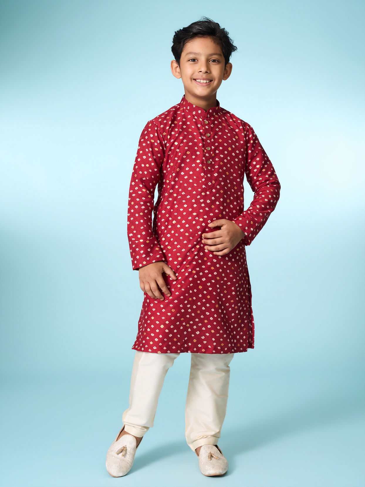 Manyavar Boys Regal Red Kurta Jacket Set