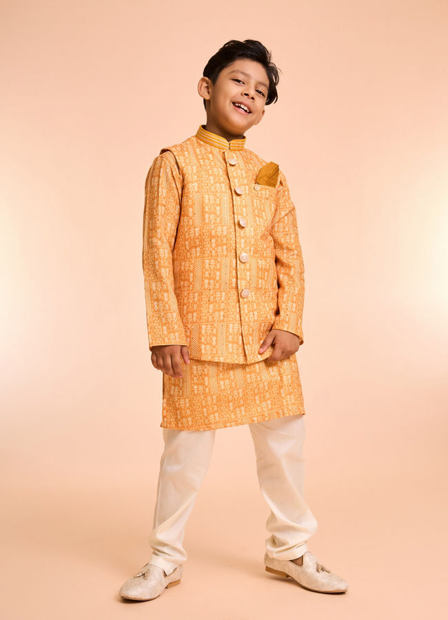 Manyavar Boys Radiant Mustard Kurta Jacket Set