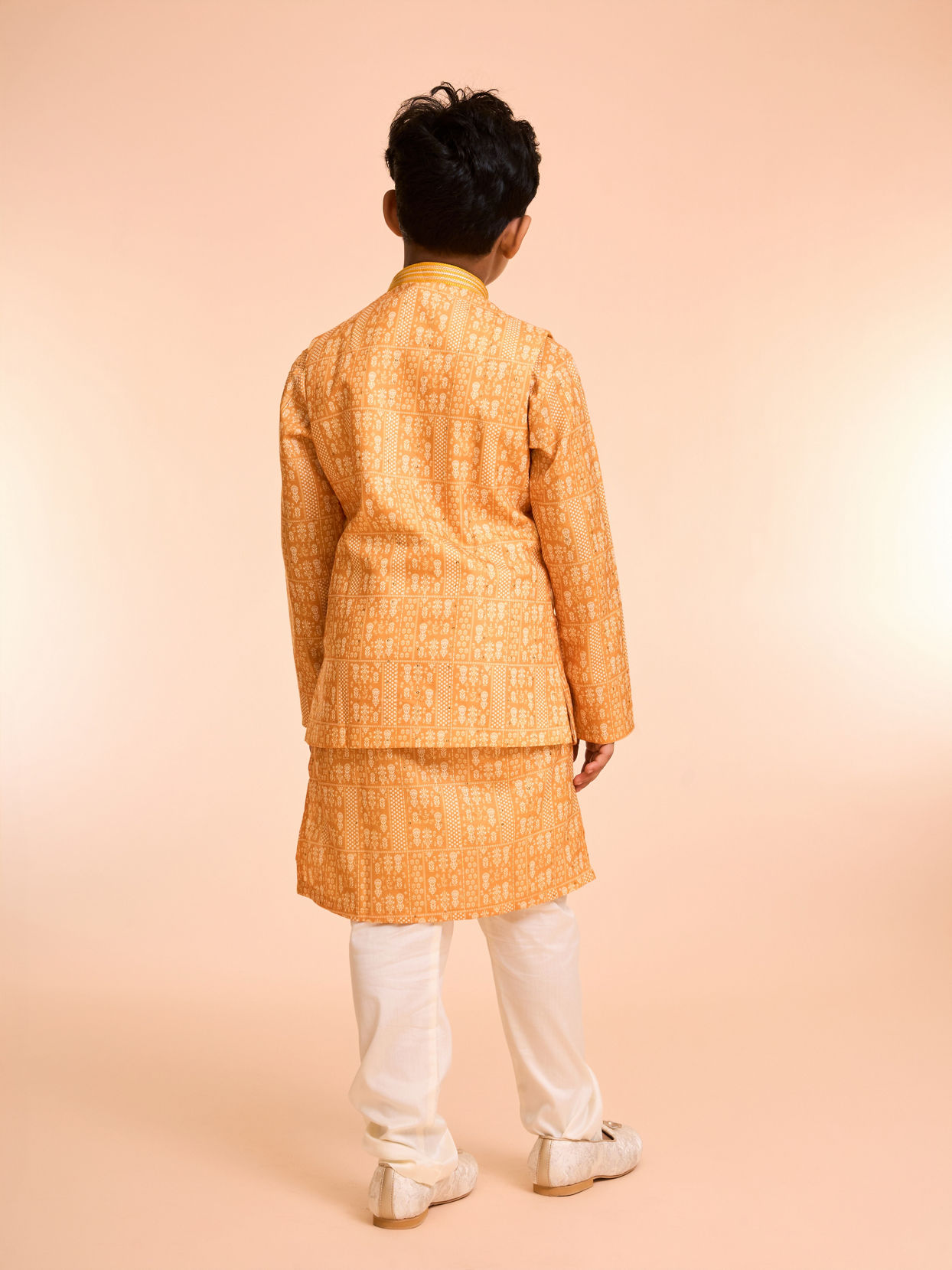 Manyavar Boys Radiant Mustard Kurta Jacket Set