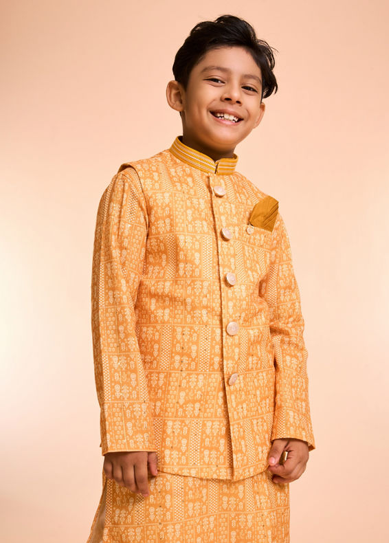 Manyavar Boys Radiant Mustard Kurta Jacket Set