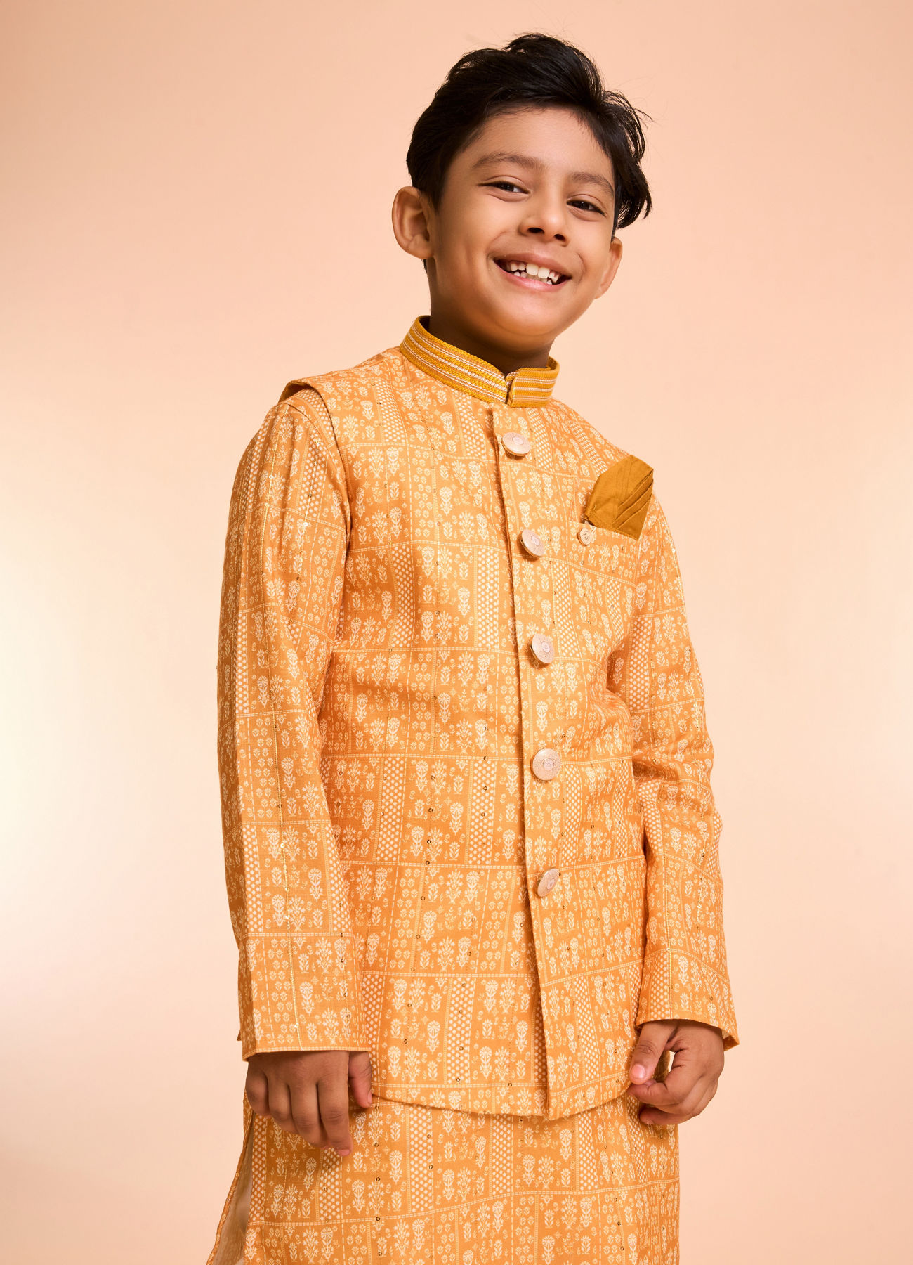 Manyavar Boys Radiant Mustard Kurta Jacket Set