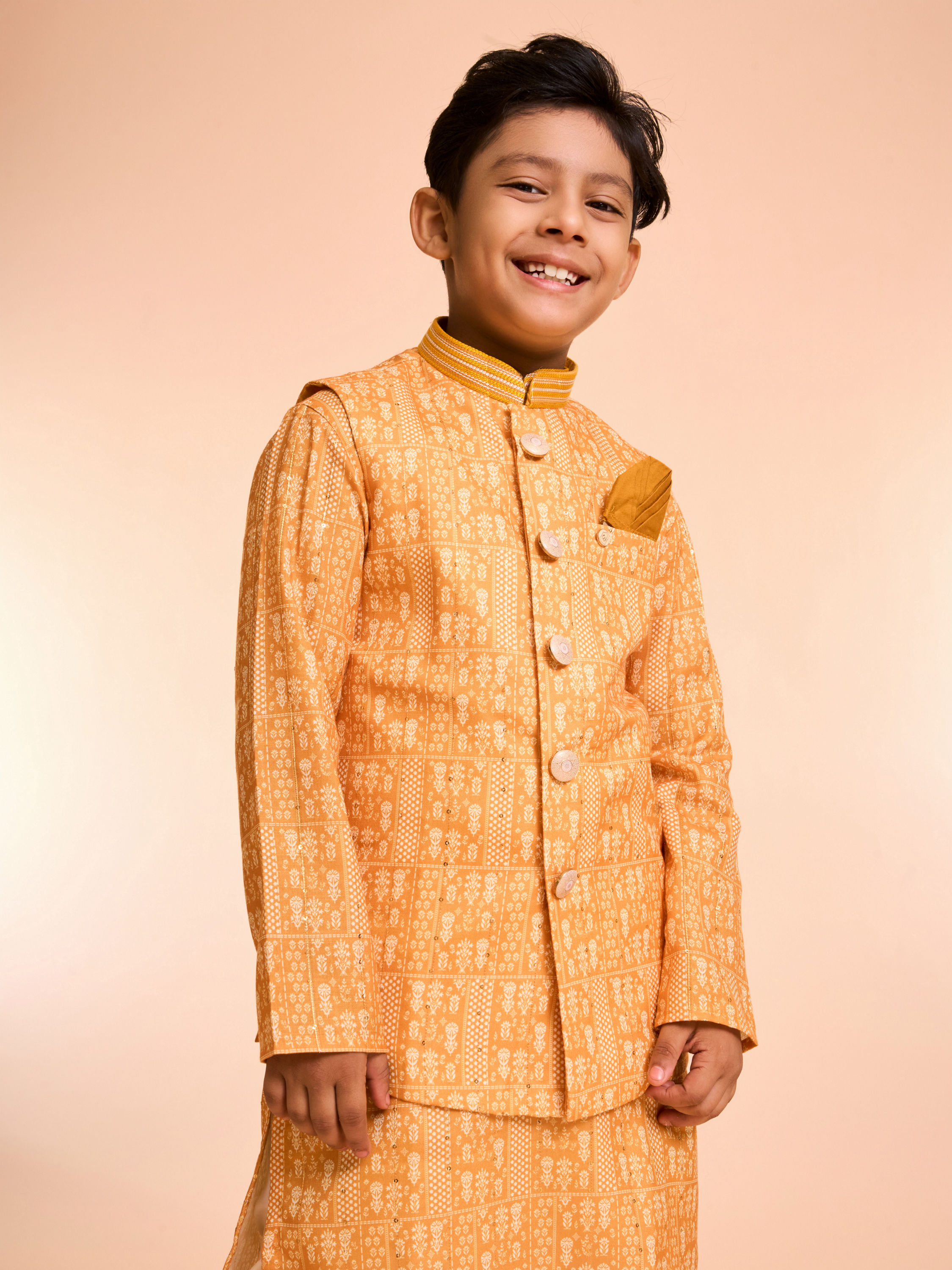 Manyavar Boys Radiant Mustard Kurta Jacket Set