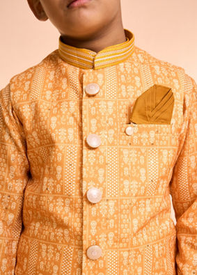 Manyavar Boys Radiant Mustard Kurta Jacket Set